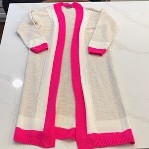 Cream and Pink Long Cardigan
